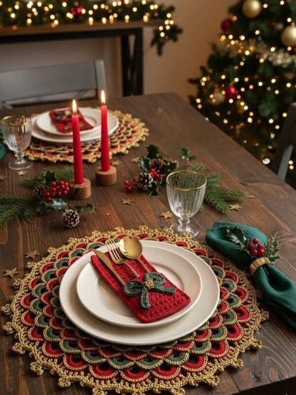 🎄 Lugar Americano Turco Natalino – Feito à Mão com Amor